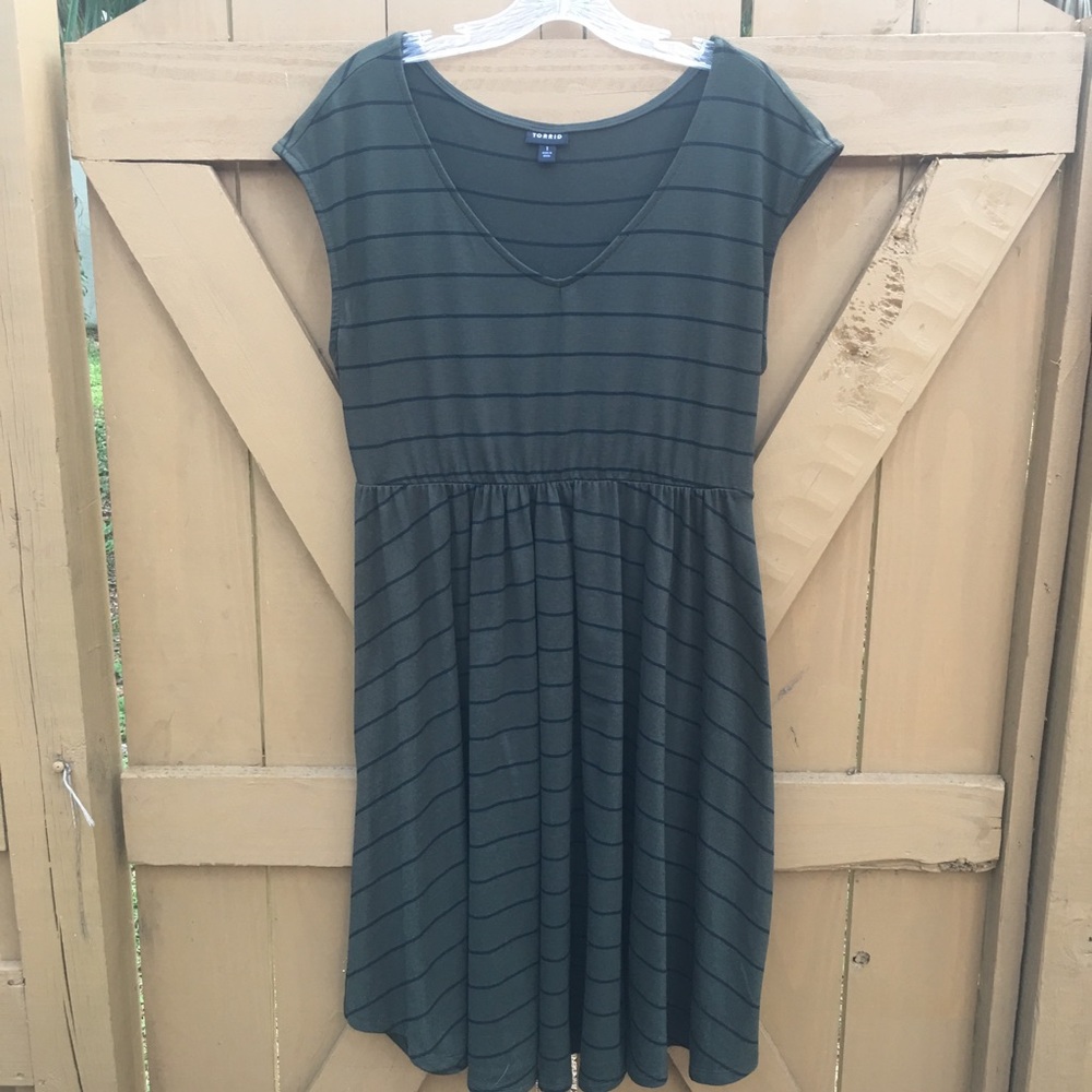 Olive Green & Black Striped Dress